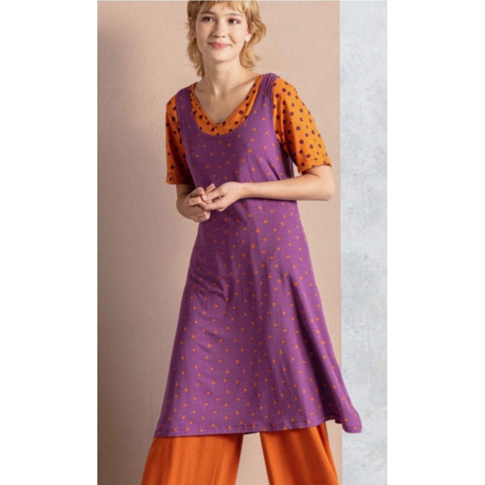 Gudrun Sjoden Polka Dot Dress M Purple Orange Lyocell Lagenlook